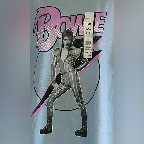 David Bowie Classic Rock Band Light Blue Graphic T-Shirt LG Unisex NWT - Picture 3 of 5